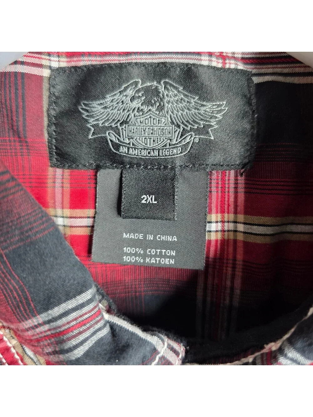 Harley Davidson Men's Red and Black Plaid Short Sleeve Snapped, Siz 2XL
